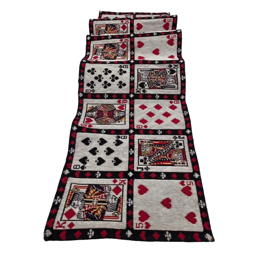 Vintage Woven Tapestry Table Runner Playing Cards Poker Night Decor 73x12.5